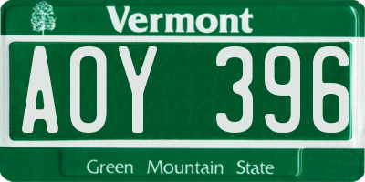 VT license plate AOY396