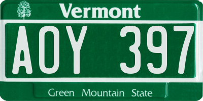 VT license plate AOY397