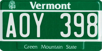VT license plate AOY398