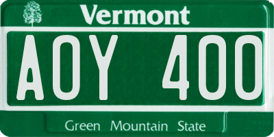 VT license plate AOY400