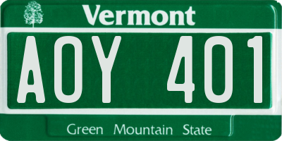VT license plate AOY401
