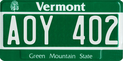 VT license plate AOY402