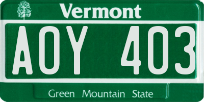 VT license plate AOY403