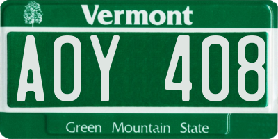 VT license plate AOY408