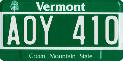 VT license plate AOY410