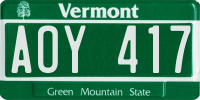 VT license plate AOY417