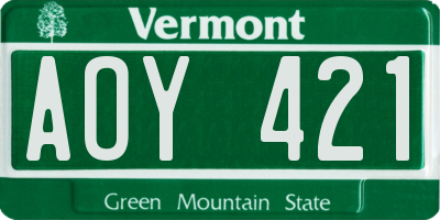 VT license plate AOY421