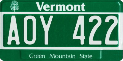 VT license plate AOY422