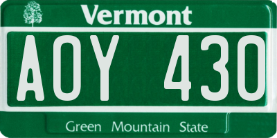 VT license plate AOY430