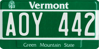 VT license plate AOY442