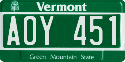 VT license plate AOY451