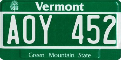 VT license plate AOY452