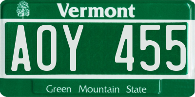 VT license plate AOY455