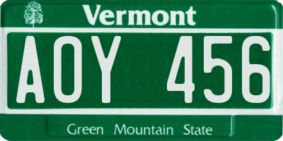 VT license plate AOY456