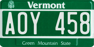 VT license plate AOY458