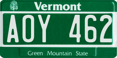 VT license plate AOY462