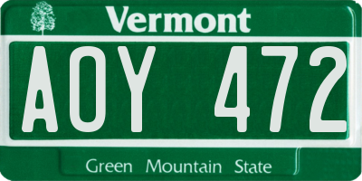 VT license plate AOY472