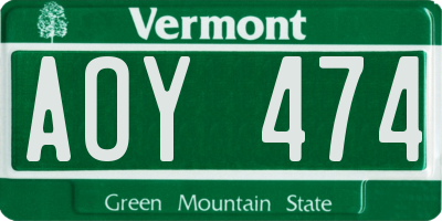 VT license plate AOY474