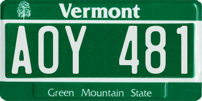 VT license plate AOY481