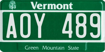 VT license plate AOY489