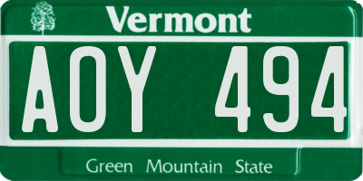 VT license plate AOY494