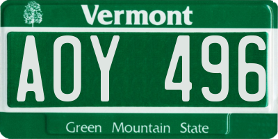 VT license plate AOY496