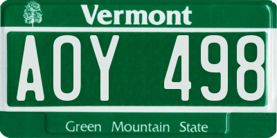 VT license plate AOY498