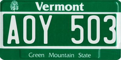 VT license plate AOY503