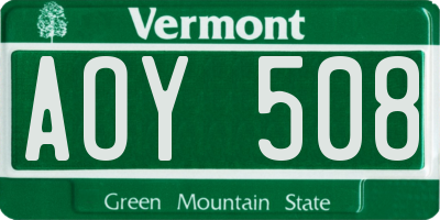 VT license plate AOY508