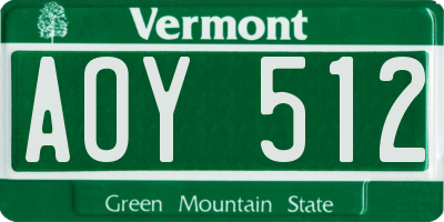 VT license plate AOY512