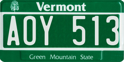 VT license plate AOY513
