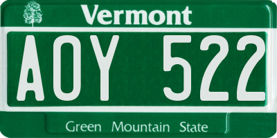 VT license plate AOY522