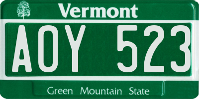 VT license plate AOY523