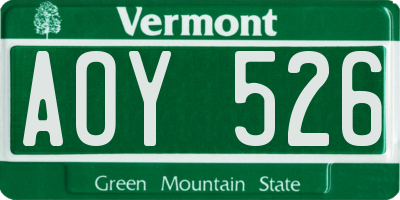 VT license plate AOY526