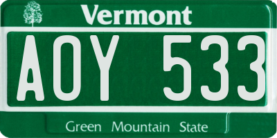VT license plate AOY533
