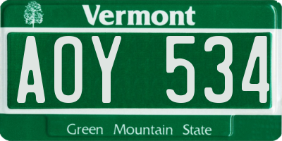 VT license plate AOY534