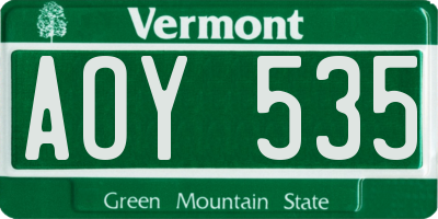 VT license plate AOY535