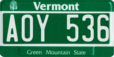 VT license plate AOY536