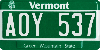 VT license plate AOY537