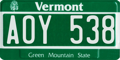VT license plate AOY538