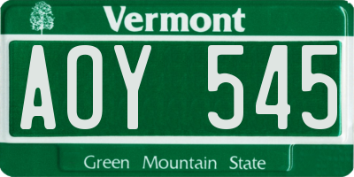 VT license plate AOY545