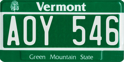 VT license plate AOY546