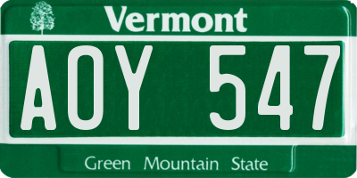 VT license plate AOY547