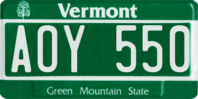 VT license plate AOY550