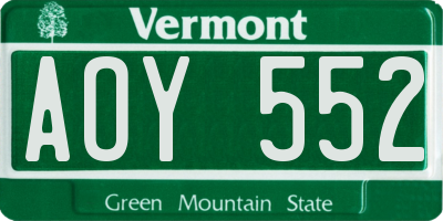VT license plate AOY552