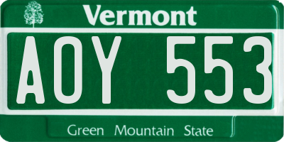 VT license plate AOY553