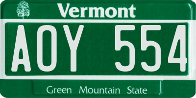 VT license plate AOY554