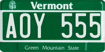 VT license plate AOY555