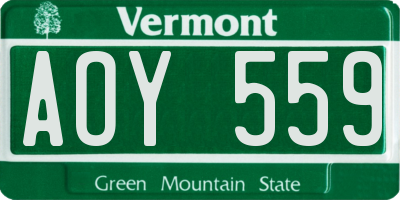 VT license plate AOY559