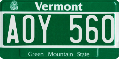 VT license plate AOY560